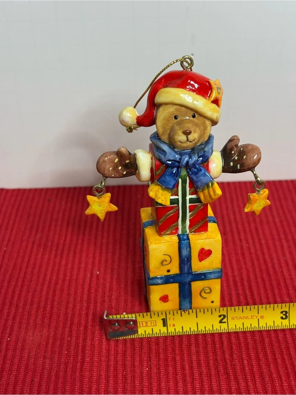 Christmas Teddy Ornament in Red, Yellow and Blue - Kids Toys